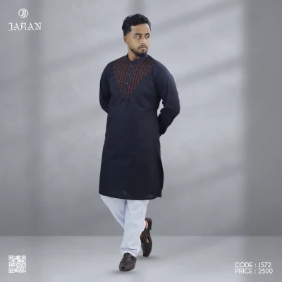 Midnight Black Karchupi Panjabi – J572