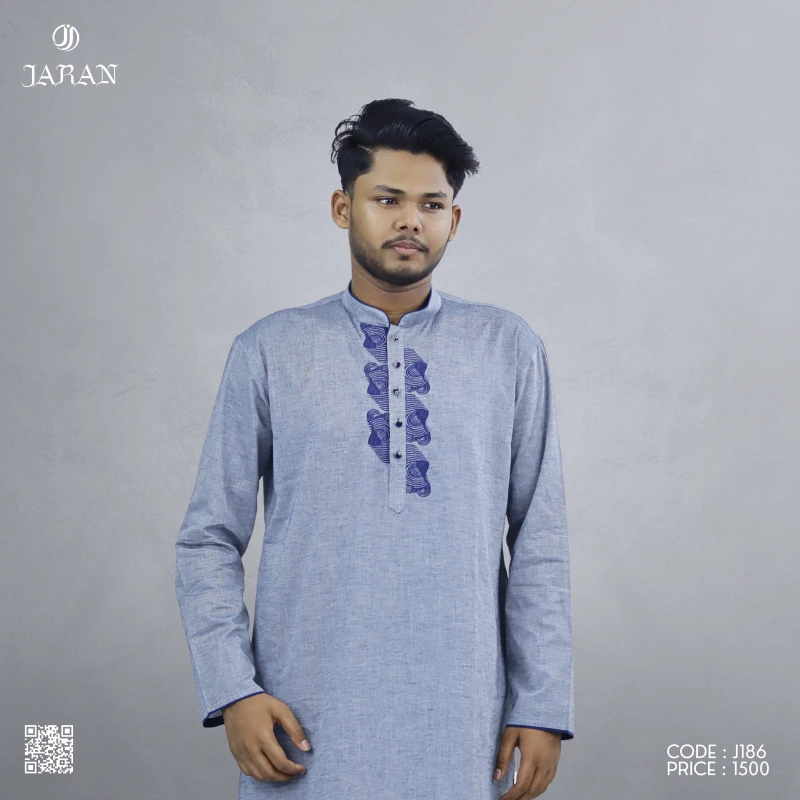 Classic Blue Cotton Panjabi – J186