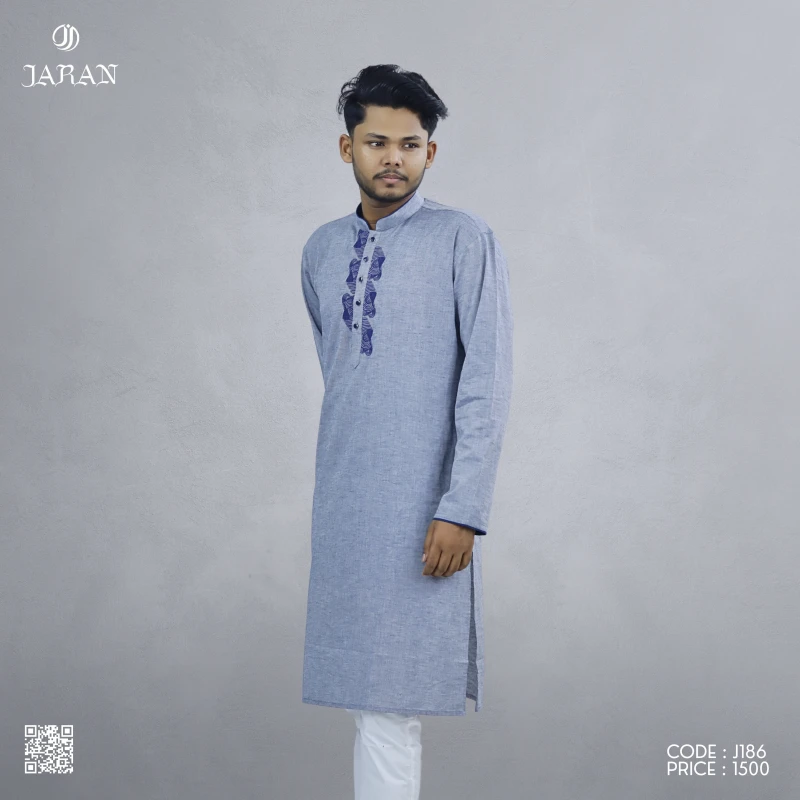 Classic Blue Cotton Panjabi – J186