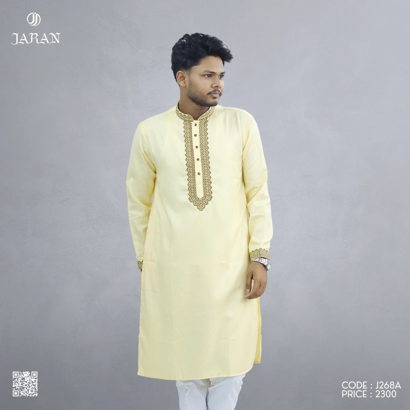 Light Cream Embroidered Panjabi–J268A