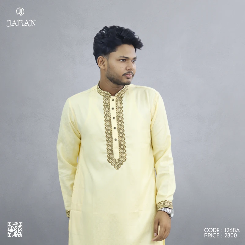 Light Cream Embroidered Panjabi–J268A