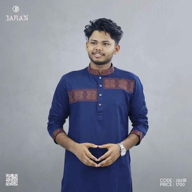 Navy Elegance Panjabi with Rust Embroidery – J461B