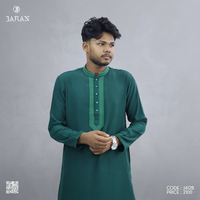 Bottle Green Embroidered Panjabi – J412B