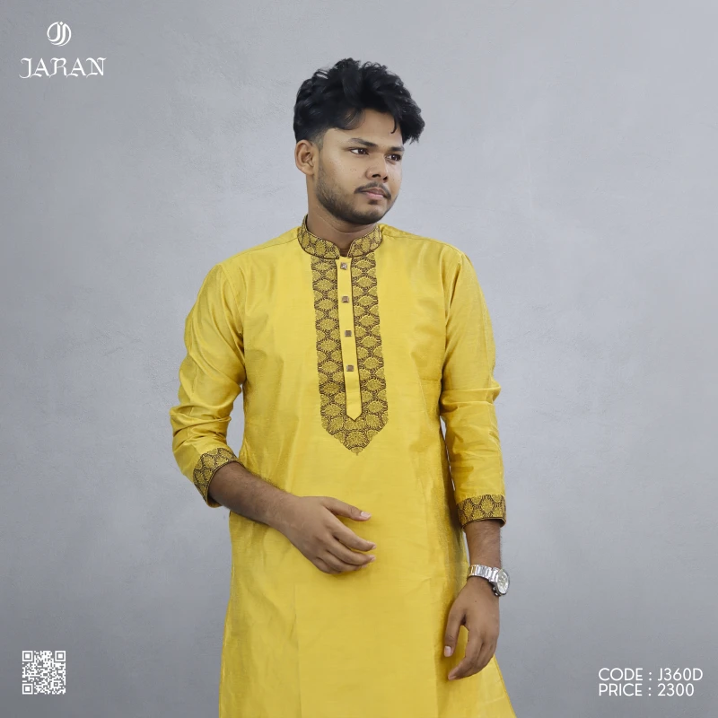 Mustard Yellow Embroidered Panjabi – J360D