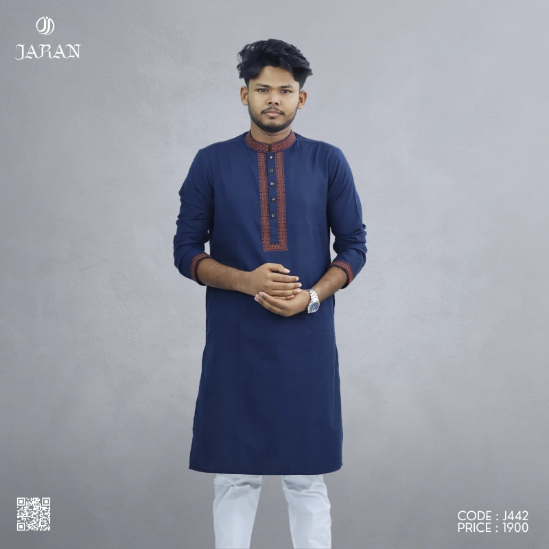 Navy Blue Panjabi with Maroon Embroidery – J442