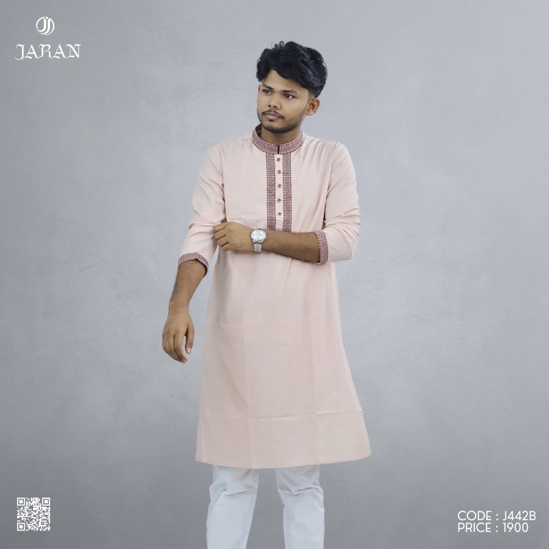 Light Pink Panjabi with Maroon Embroidery – J442B