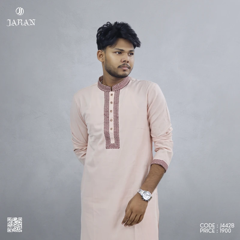 Light Pink Panjabi with Maroon Embroidery – J442B