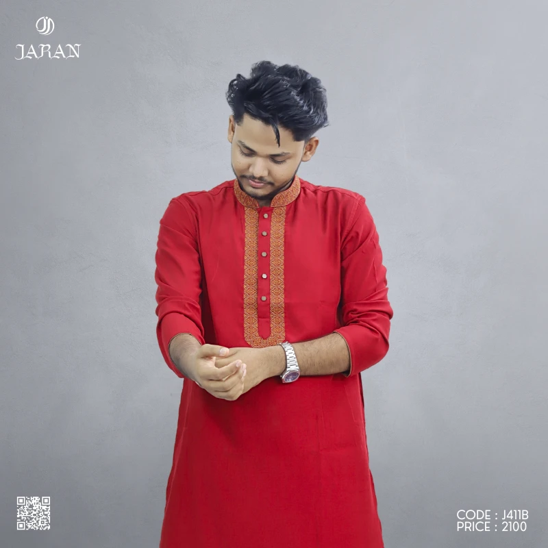 Deep Red Embroidered Panjabi – J411B