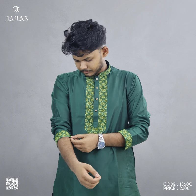 Emerald Green Embroidered Panjabi – J360C