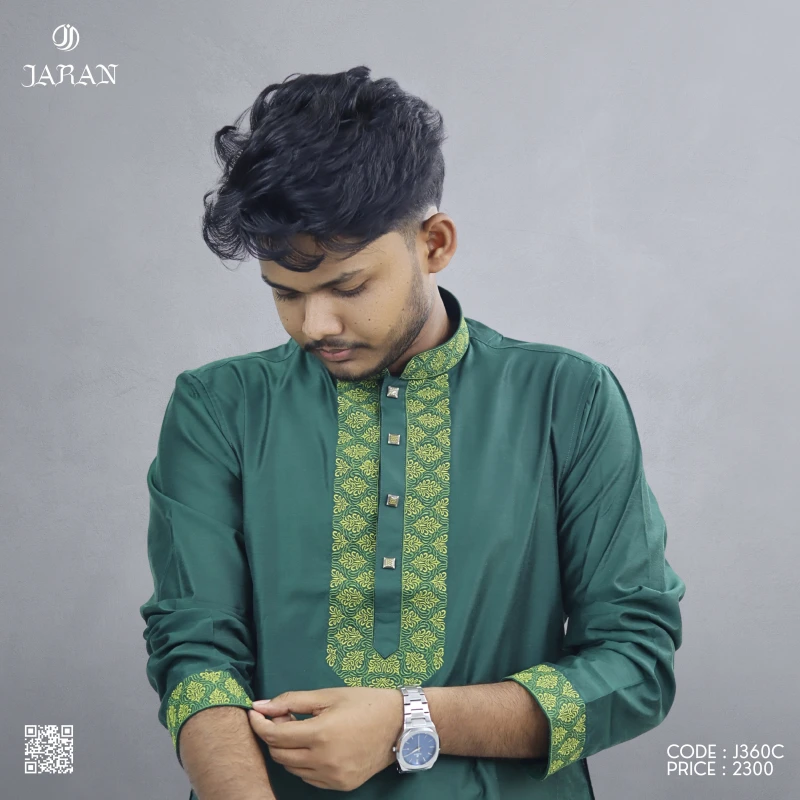 Emerald Green Embroidered Panjabi – J360C