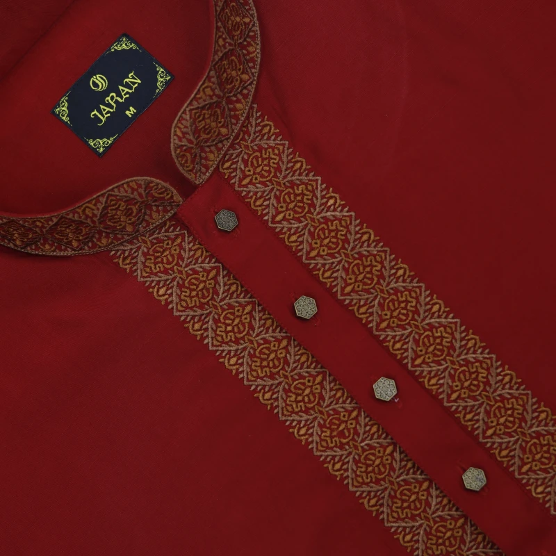 Deep Red Embroidered Panjabi – J411B