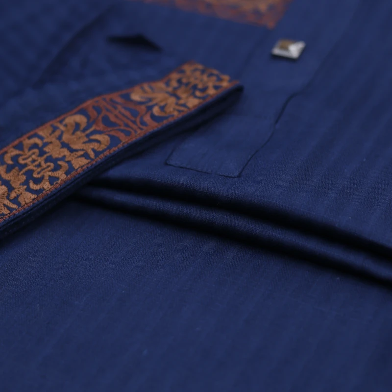 Navy Elegance Panjabi with Rust Embroidery – J461B