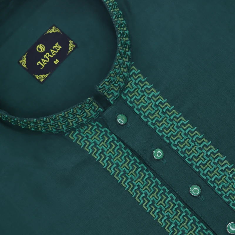 Bottle Green Embroidered Panjabi – J412B