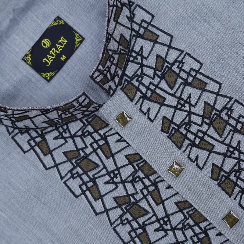 Ash Grey Panjabi with Black Embroidery – J338H