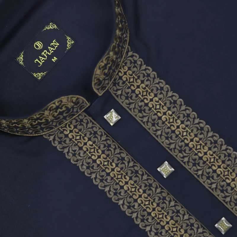 Midnight Black Embroidered Panjabi – J355