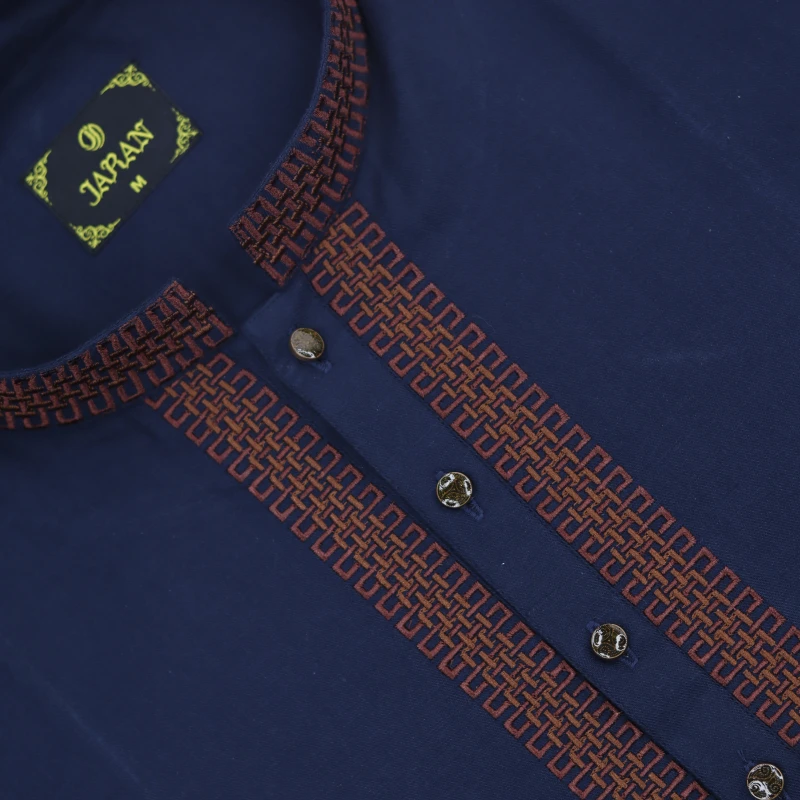 Navy Blue Panjabi with Maroon Embroidery – J442
